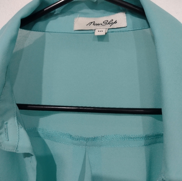 Miss Shop blue sheer button up shirt - Picture 2 of 5